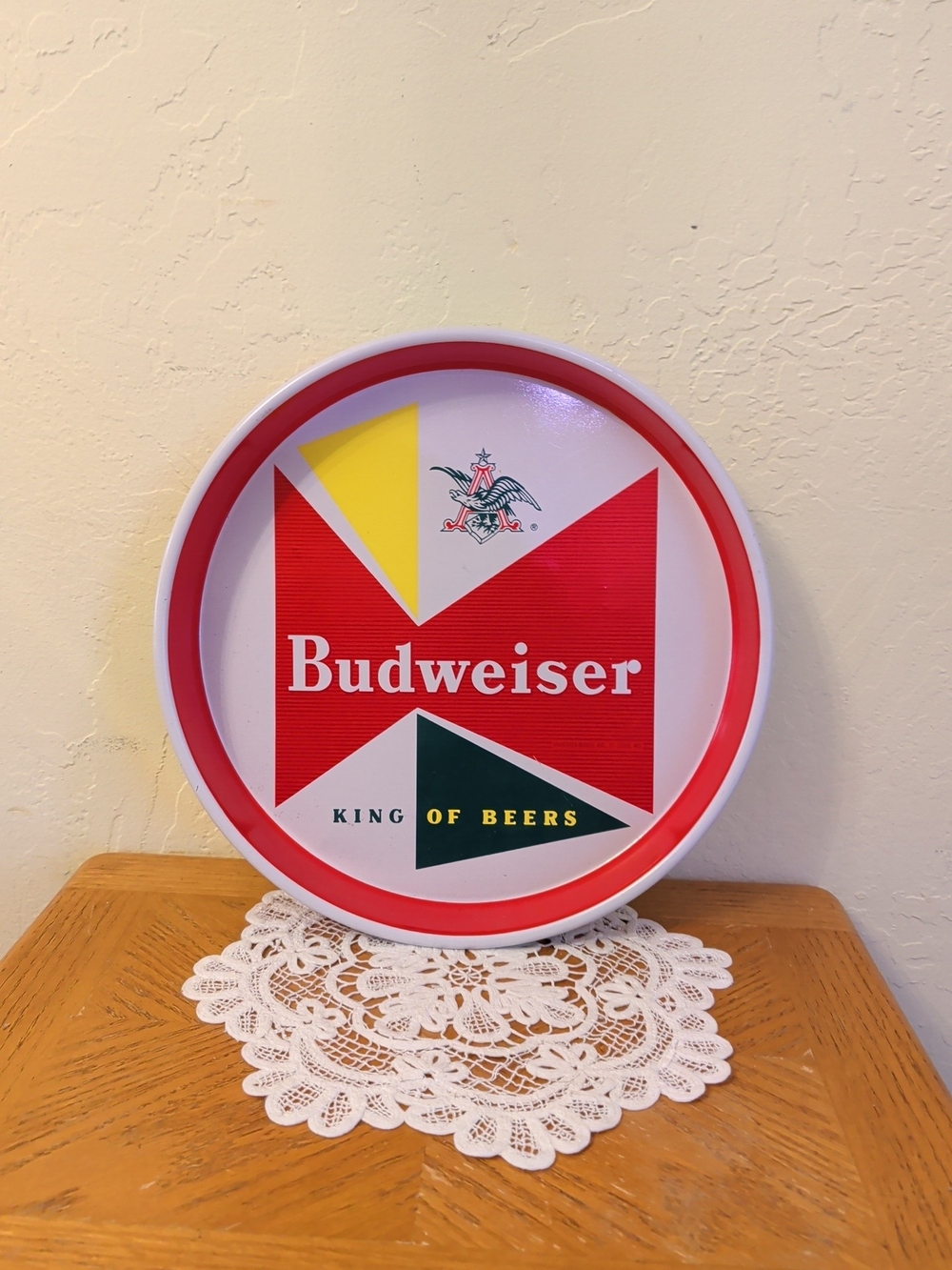 Budweiser Round Metal Serving Tray - Red, White, Yellow, Green